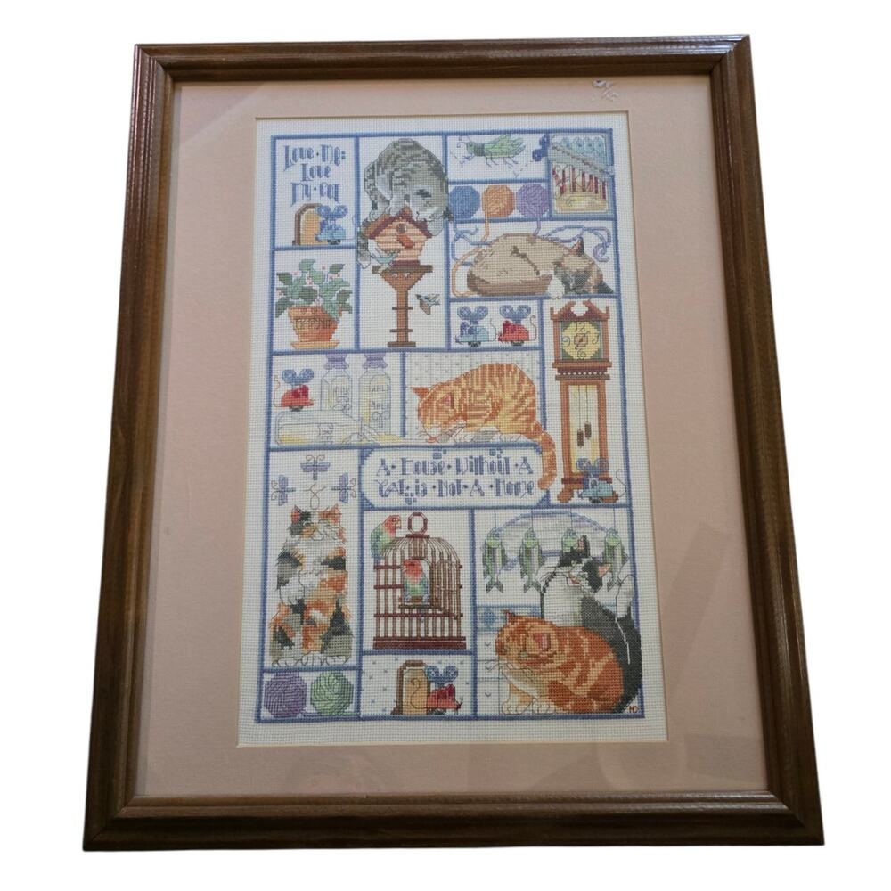 Bucilla Cats Cats Cats Art Completed Cross Stitch House Without Cat Is Not Home